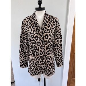 J Crew Cardigan Sophie Open Front Leopard Print Sweater Blazer Medium Pockets